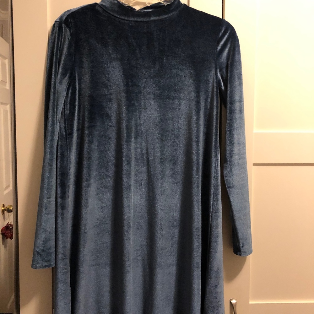Velvet Blue Long Sleeve Dress